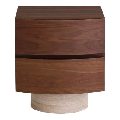 Tavina Modern Wooden Bedside Table, Walnut / Travertine