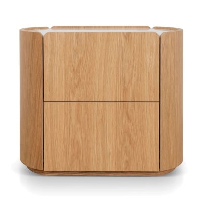 Elvor Wooden Bedside Table with Marble Top, Natural