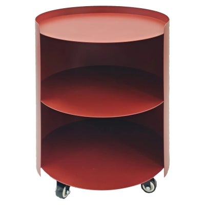Meravine Iron Round Mobile Side Table, Burgundy