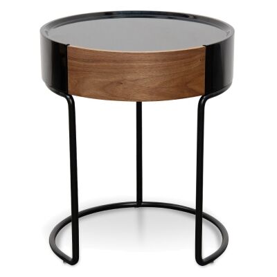 Nina Round Side Table, Black / Walnut