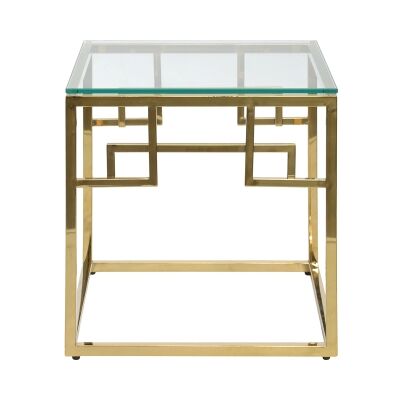 Mackerel Glass & Stainless Steel Square Side Table, Gold