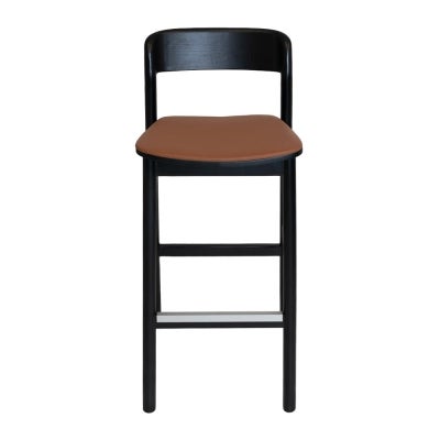 Matilda Commercial Grade Ashwood Bar Stool, Vinyl Seat, Black / Tan