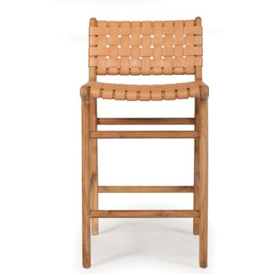 Bredbo Leather Straps & Teak Timber Counter Stool, Toffee / Natural