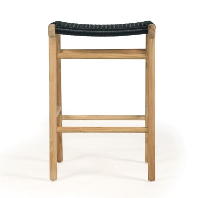 Zac Teak Timber & Woven Cord Indoor / Outdoor Backless Counter Stool, Black / Natural