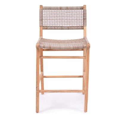 Zac Teak Timber & Woven Cord Indoor / Outdoor Counter Stool, Washed Grey / Natural
