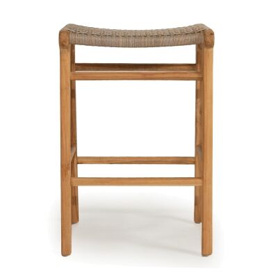 Zac Teak Timber & Woven Cord Indoor / Outdoor Backless Counter Stool, Washed Grey / Natural