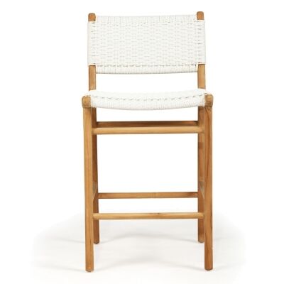 Zac Teak Timber & Close Woven Cord Indoor / Outdoor Counter Stool, White / Natural