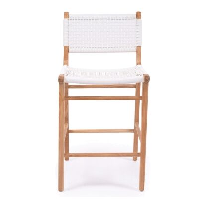 Zac Teak Timber & Woven Cord Indoor / Outdoor Counter Stool, White / Natural