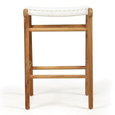 Zac Teak Timber & Close Woven Cord Indoor / Outdoor Backless Counter Stool, White / Natural