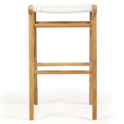 Zac Teak Timber & Close Woven Cord Indoor / Outdoor Backless Bar Stool, White / Natural