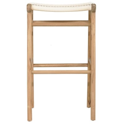 Zac Teak Timber & Woven Cord Indoor / Outdoor Backless Bar Stool, White / Natural