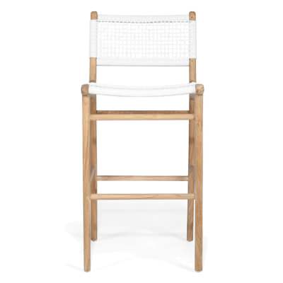 Zac Teak Timber & Woven Cord Indoor / Outdoor Bar Stool, White / Natural