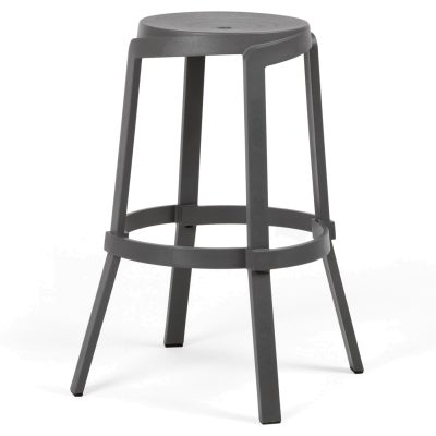 Stack Maxi Italian Made Commercial Grade Stackable Indoor / Outdoor Round Bar Stool, Basalto Grey