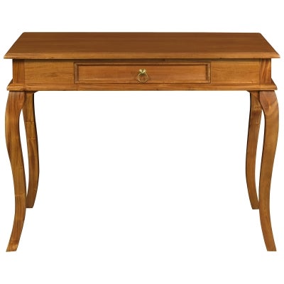 Queen Ann Mahogany Timber Writing Table, 100cm, Light Pecan