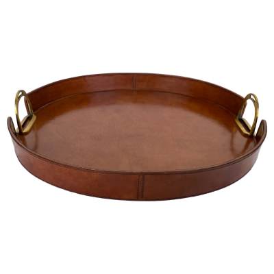Lederon Leather Oval Tray, Tan