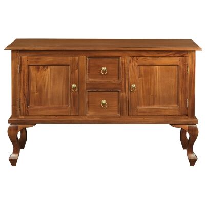 Queen Ann Mahogany Timber 2 Door 2 Drawer Sofa Table, 130cm, Light Pecan