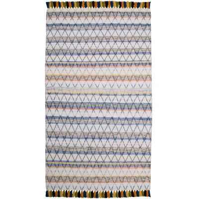 Retreat Diamond Hand Braided Wool & Cotton Rug, 300x200cm, Blue