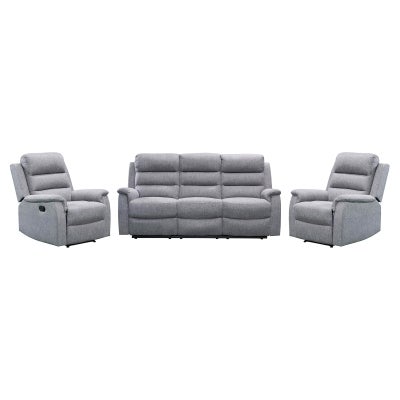 Reno 3 Piece Fabric Recliner Sofa Set, 3+1+1 Seater, Grey