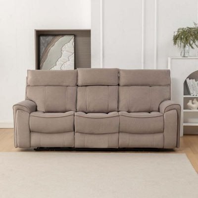 Myrith Velour Fabric Electric Recliner Sofa, 3 Seater, Latte