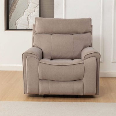 Myrith Velour Fabric Electric Recliner Armchair, Latte