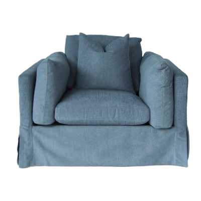 Draith Fabric Slipcover Swivel Armchair, Denim