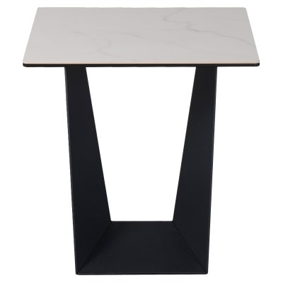 Nadia Ceramic Glass Top Modern Side Table, Marmo White / Black