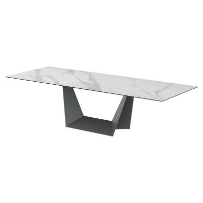 Nadia Ceramic Glass Top Modern Extension Dining Table, 210-290cm, Marmo White / Black
