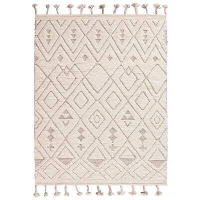 Loom Diamond Hand Knotted Wool Rug, 300x200cm, Ivory / Taupe