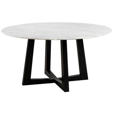 Sloan Commercial Grade Marble Top Round Dining Table, 150cm, White / Black