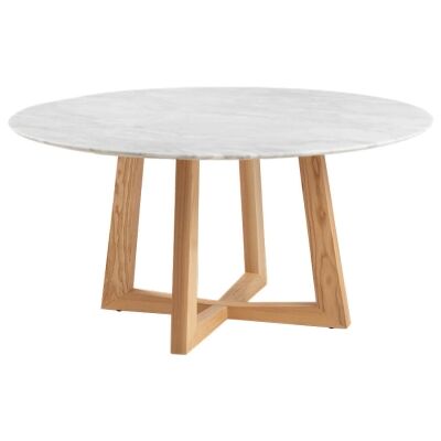 Sloan Commercial Grade Marble Top Round Dining Table, 150cm, White / Natural