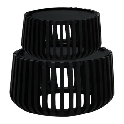 Rilven Mango Wood Round Tray Top Coffee Table, 2 Piece Set, 80/60cm, Black