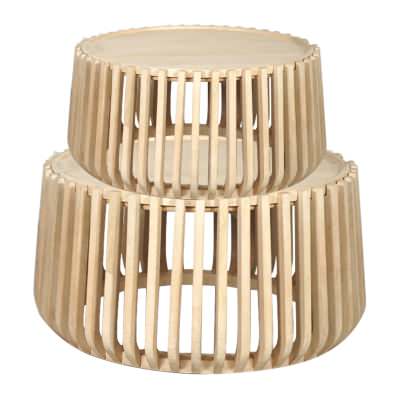 Rilven Mango Wood Round Tray Top Coffee Table, 2 Piece Set, 80/60cm, Natural