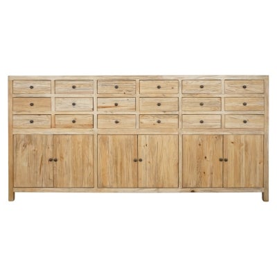 Sheraton Tomes Timber 6 Door 18 Drawer Chemist Cabinet, 220cm, Rustic Pine