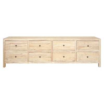 Sheraton Tomes Timber 8 Drawer TV Unit, 200cm, Distressed Natural