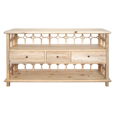 Sheraton Lattice Timber 3 Drawer Console Table, 160cm, Distressed Natural
