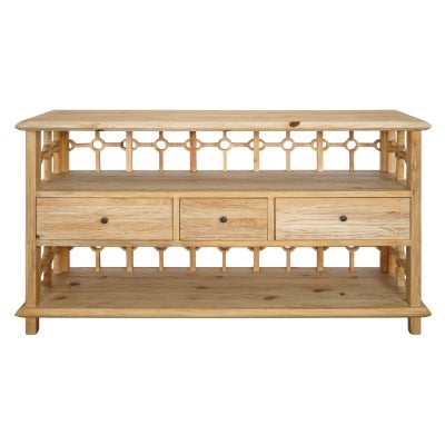 Sheraton Lattice Timber 3 Drawer Console Table, 160cm, Rustic Pine