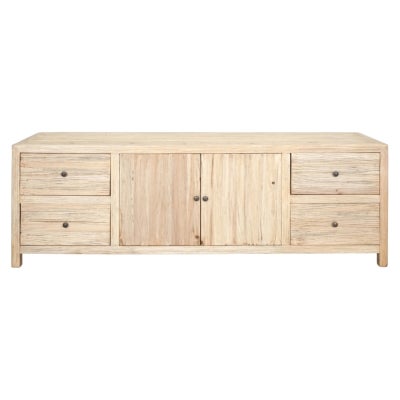 Sheraton Tomes Timber 2 Door 4 Drawer TV Unit, 180cm, Distressed Natural