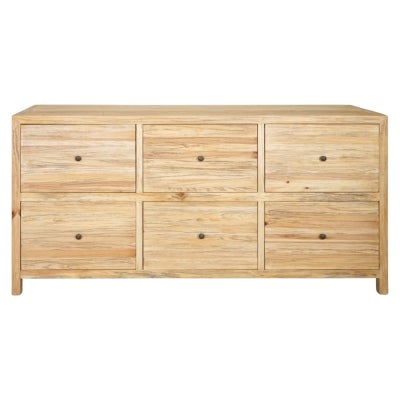 Sheraton Tomes Timber 6 Drawer Buffet Table, 170cm, Rustic Pine