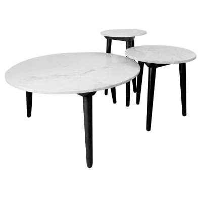 Nellie 3 Piece Marble & Mango Wood Round Nested Coffee Table Set