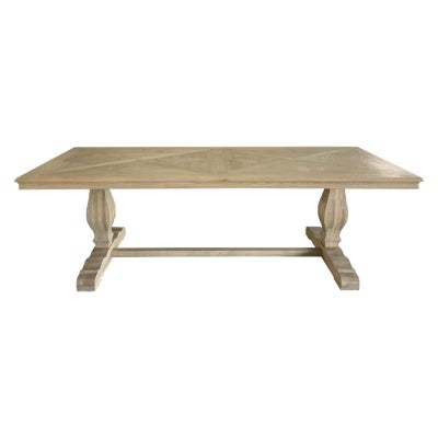 Salon Oak Timber Parquetry Top Trestle Dining Table, 240cm, Weathered Oak