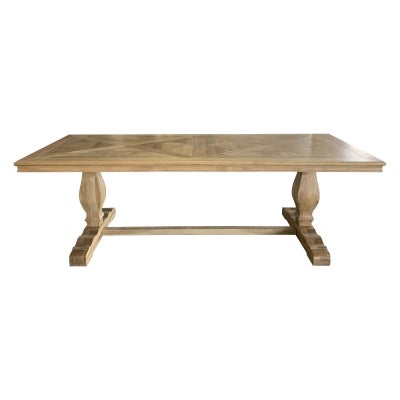 Salon Oak Timber Parquetry Top Trestle Dining Table, 240cm, Natural Oak