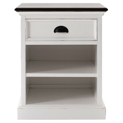 Halifax Contrast Mahogany Timber 1 Drawer Bedside Table with Shelf, Brown / Distressed White