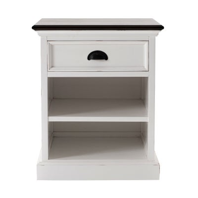 Halifax Contrast Mahogany Timber 1 Drawer Bedside Table with Shelf, Brown / Distressed White