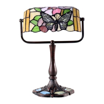 Mariposa Tiffany Style Stained Glass Bankers Lamp