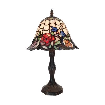 Rose & Dragonfly Tiffany Style Stained Glass Table Lamp, Small
