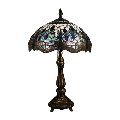 Blue Dragonfly Tiffany Style Stained Glass Table Lamp, Medium