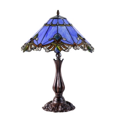 Benita Tiffany Style Stained Glass Table Lamp, Large, Periwinkle