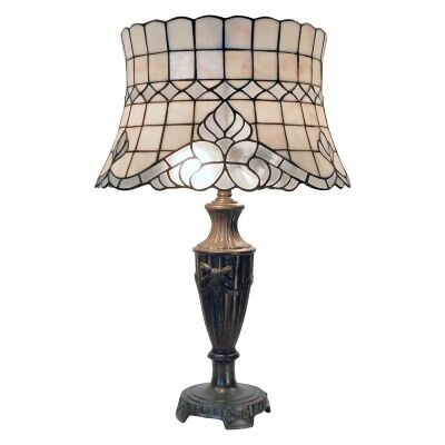 Vienna Tiffany Style Stained Glass Table Lamp with Bowed Drum Shade