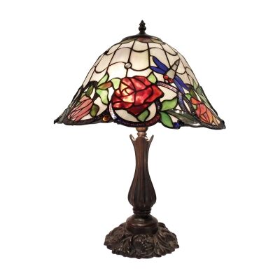 Rose & Dragonfly Tiffany Style Stained Glass Table Lamp, Large