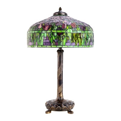 Mira Tulip Tiffany Style Stained Glass Table Lamp, Red